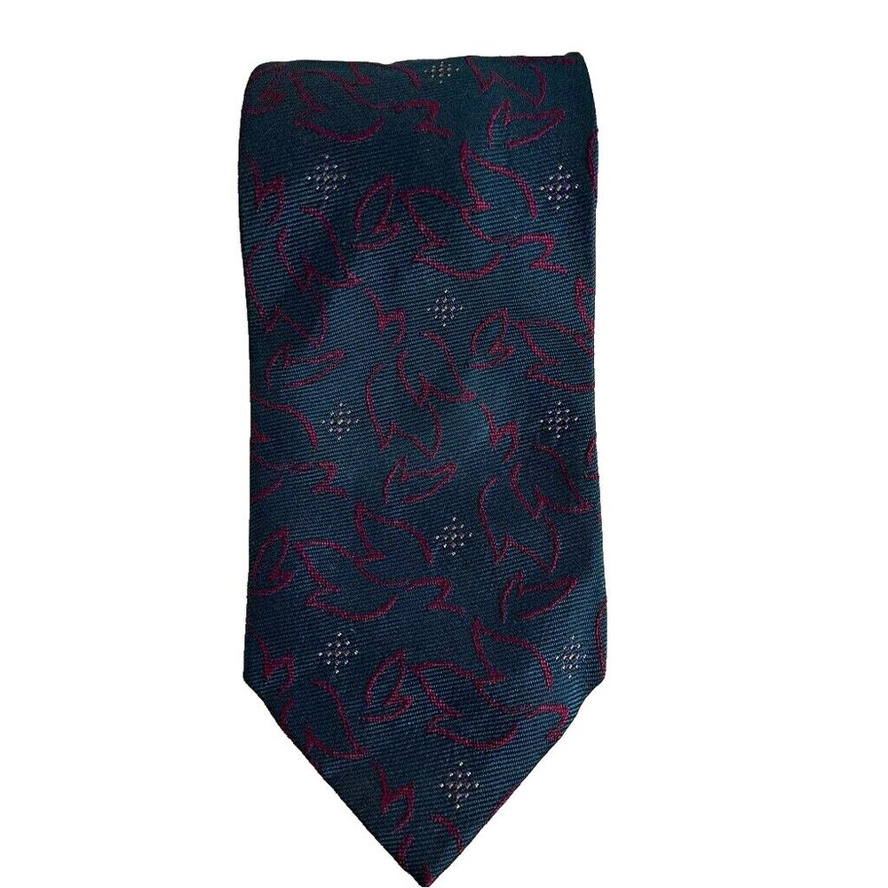 Britches of Georgetowne Slim Silk Tie - Geometric Pattern Green Maroon Vintage